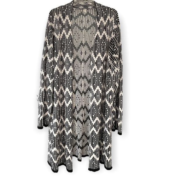 Pina Rossi Black & White Chevron Open Front Long Cardigan Jacket Cotton XL‌‌ - Picture 1 of 8